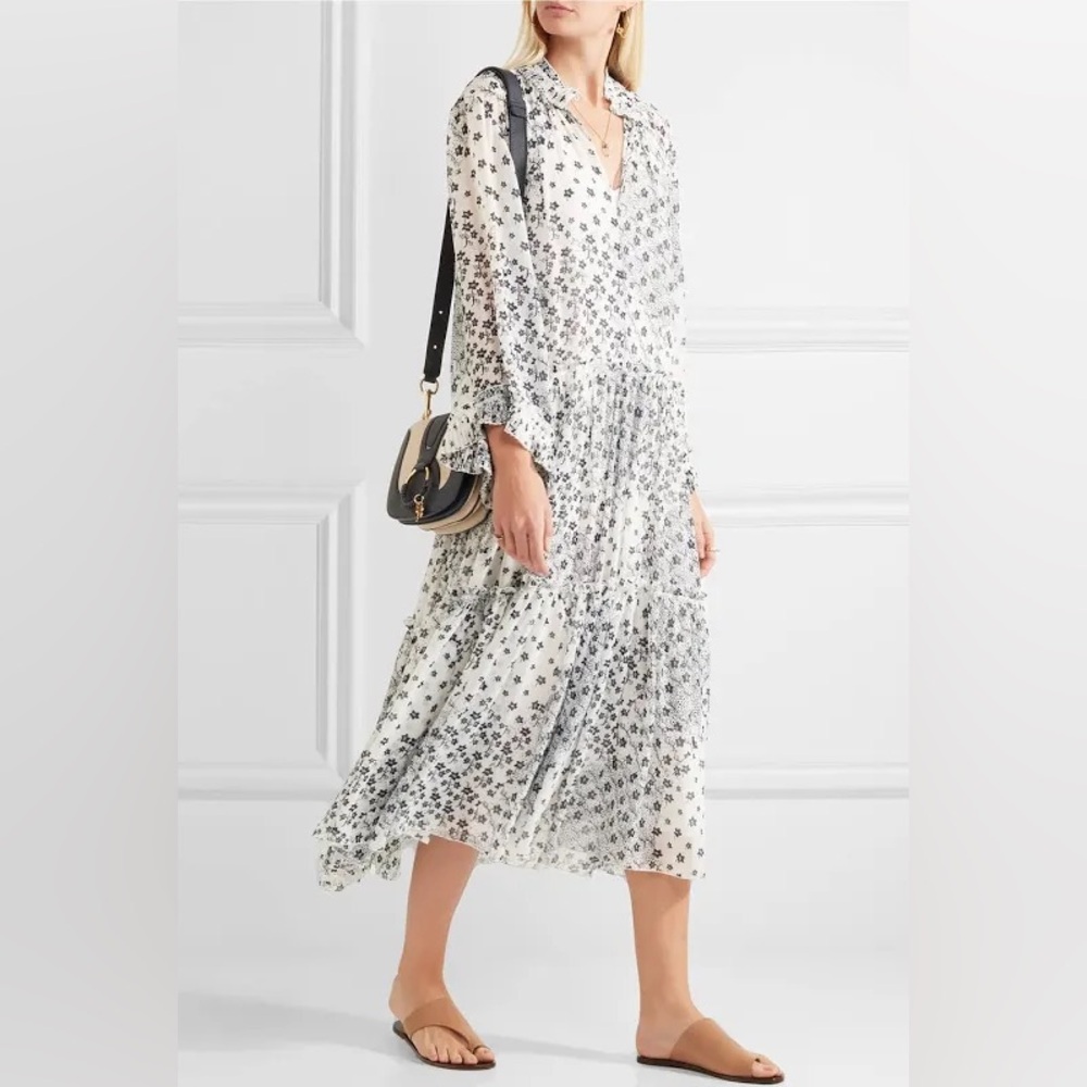 See by Chloé Floral Print Tiered Long Dress Sz FR36 in White and black